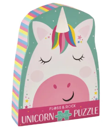 Puslespil    Formet Motiv   æske 12 Brikker Rainbow Unicorn