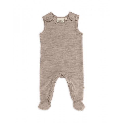 Retro Sparkedragt Med Fod Og Trykknapper På Indersiden Af Benene Til Baby    100  økologisk Merino Uld Beige Melange 56