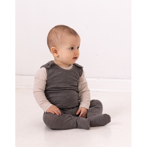 Retro Sparkedragt Med Fod Og Trykknapper På Indersiden Af Benene Til Baby    100  økologisk Merino Uld Light Brown Melange 56