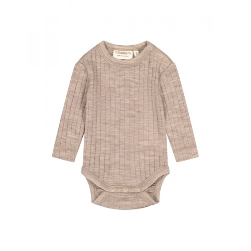 Rib Body Med Rund Hals Og Knapper   100  Merino Uld  Oeko-texâ  Beige Melange 56