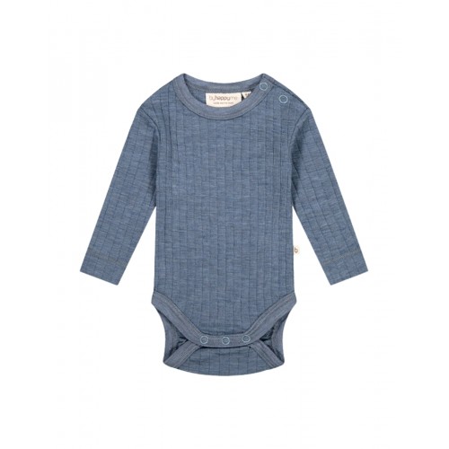 Rib Body Med Rund Hals Og Knapper   100  Merino Uld  Oeko-texâ  Blue Melange 56