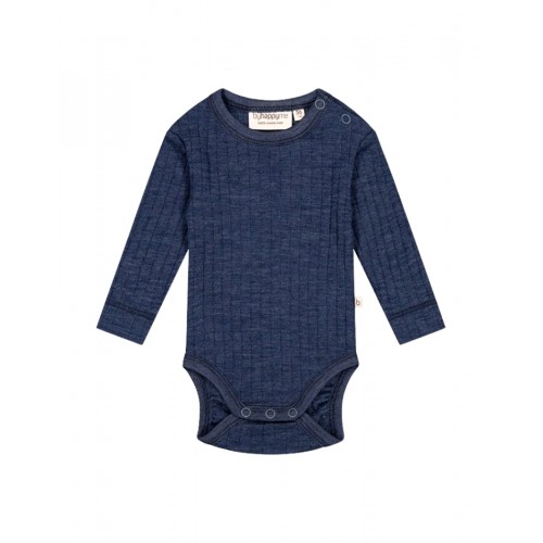 Rib Body Med Rund Hals Og Knapper   100  Merino Uld  Oeko-texâ  Navy Melange 56