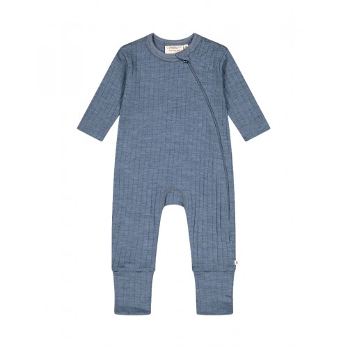 Rib Heldragt Med Lynlås   100  Merino Uld  Oeko-texâ  Blue Melange 56