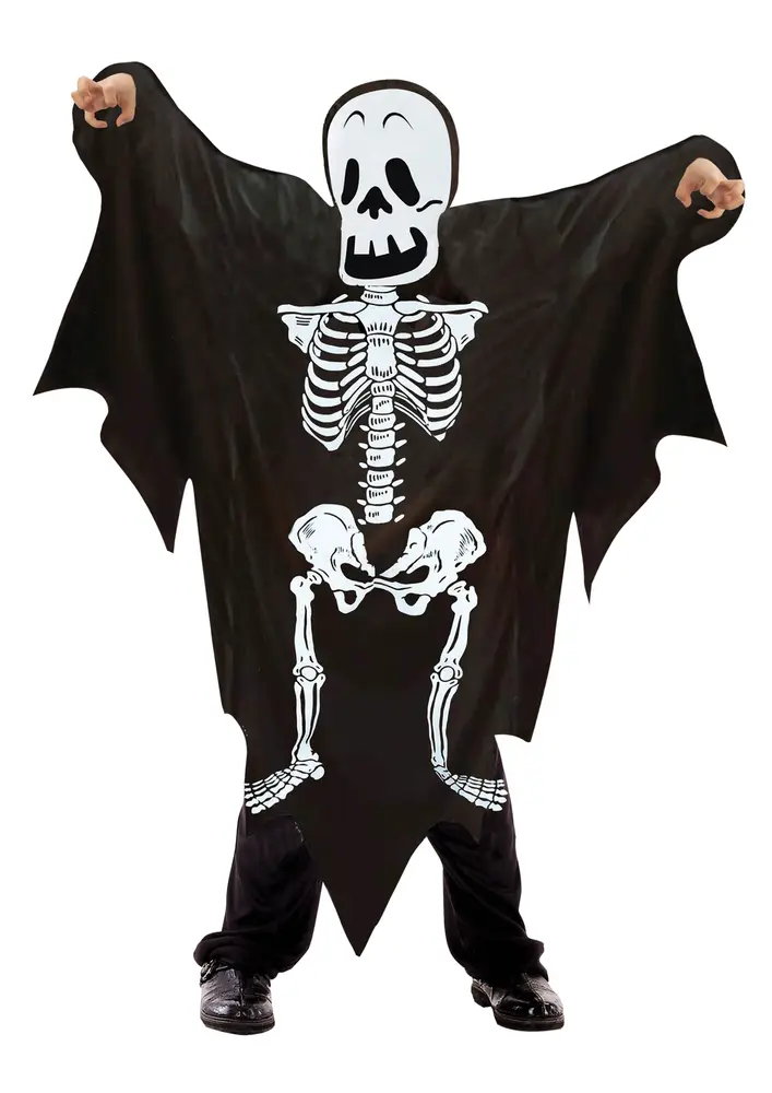 Skeleton Ghost Kostume Sort  -10 år