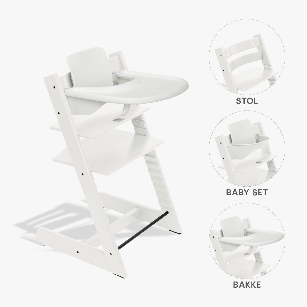 Stokke Tripp Trapp Bundle Højstol  Babyset Og Tray Hvid