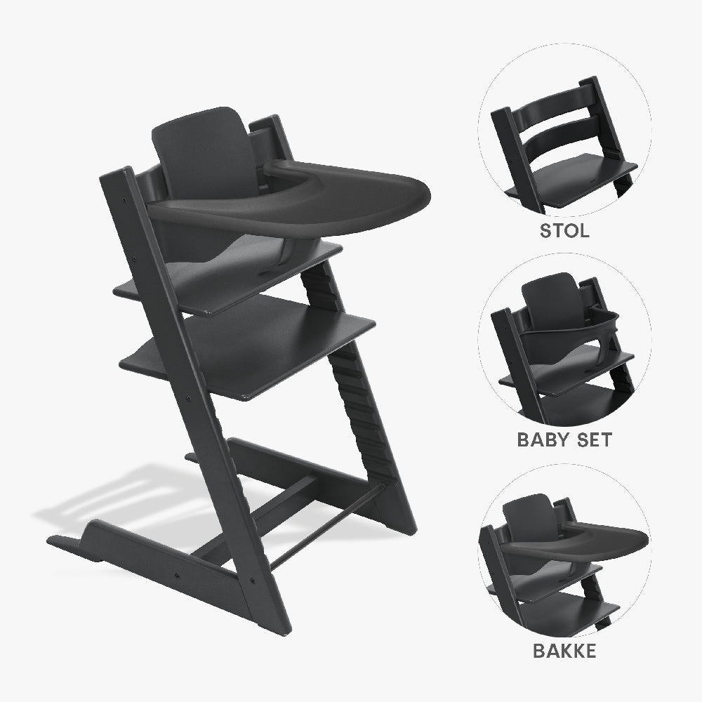 Stokke Tripp Trapp Bundle Højstol  Babyset Og Tray Sort