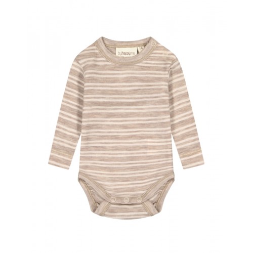Stribet Body Med Knapper   100  Merino Uld  Oeko-texâ  56 Beige Nature Melange