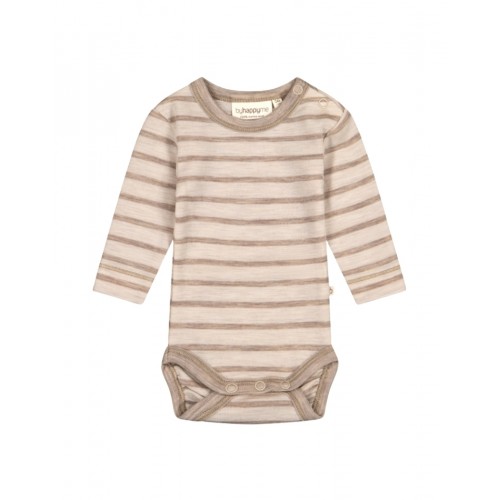Stribet Body Med Knapper   100  Merino Uld  Oeko-texâ  56 Nature Beige Melange