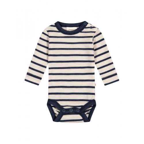Stribet Body Med Knapper   100  Merino Uld  Oeko-texâ  56 Nature Navy Melange