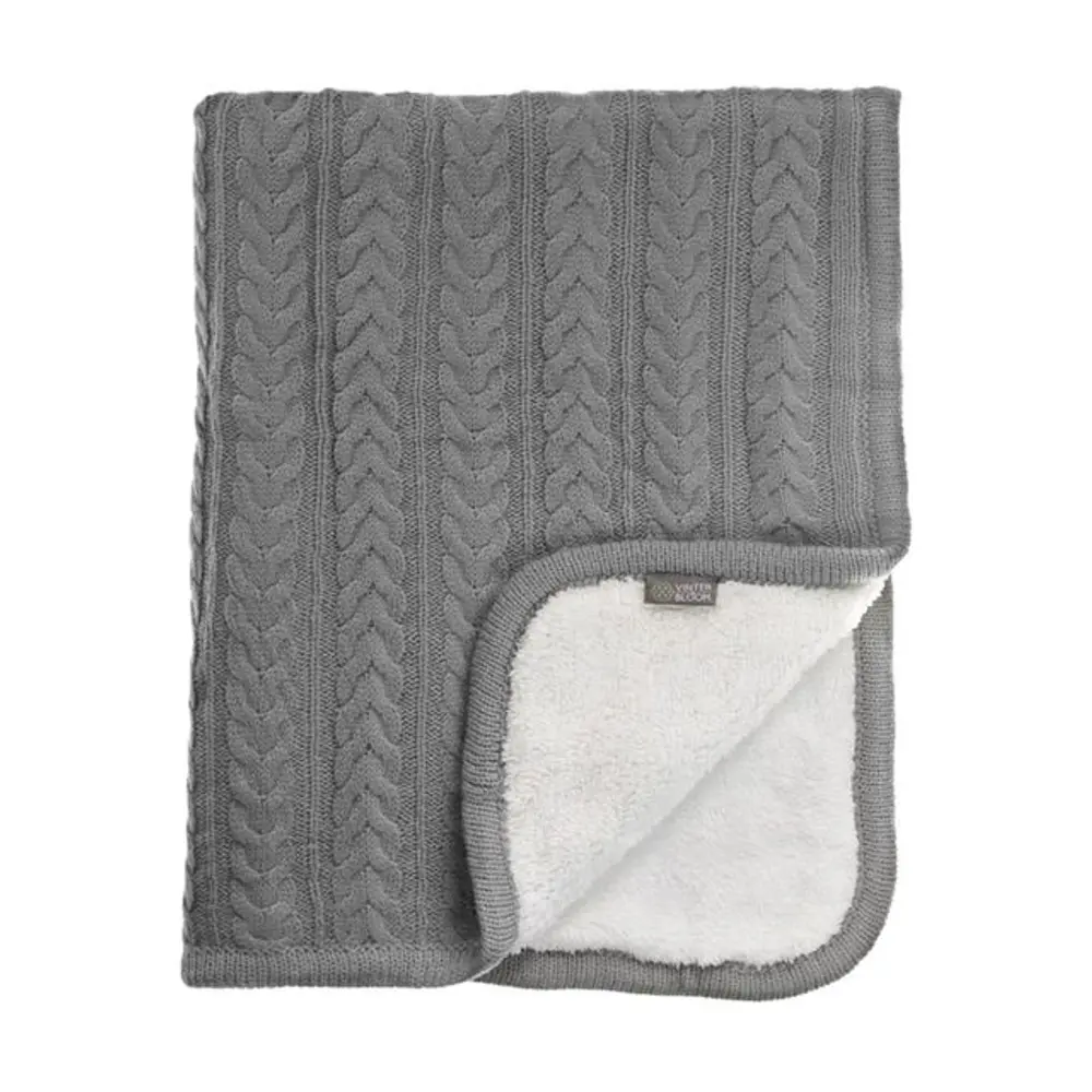Striktæppe Med Fleece  Dove Grey