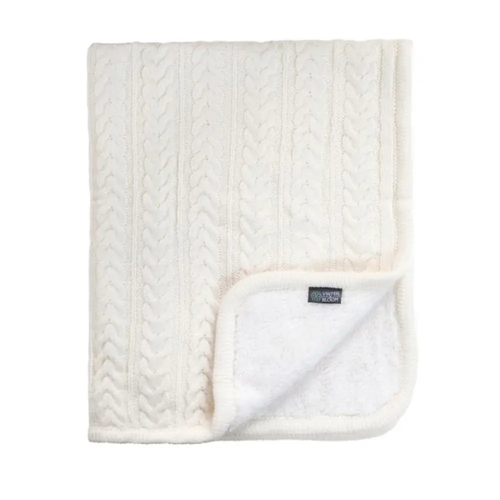 Striktæppe Med Fleece  Ivory
