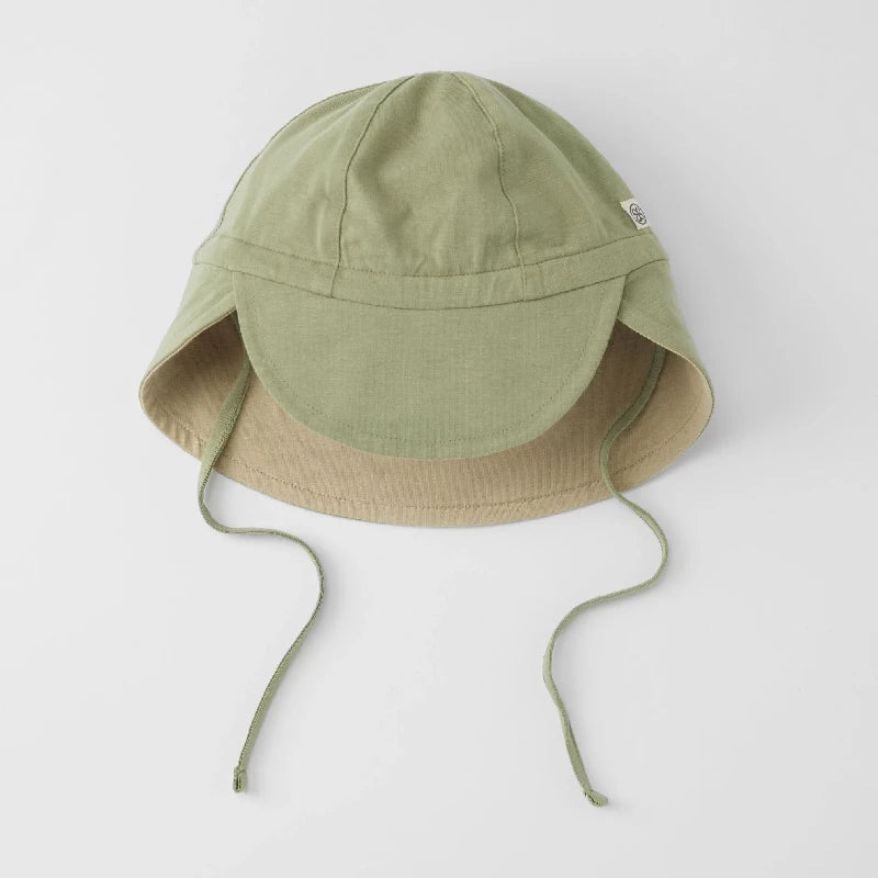 Sun Hat  Reversible  Olive Green Sandy Beach   -6m