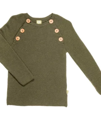 Uld Sweater Med Knapper Olivengrøn