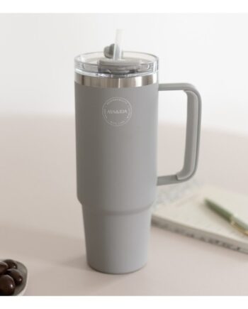 Aya Ida  Thermo Cup With Straw  To-go Cup  885 Ml  Light Grey