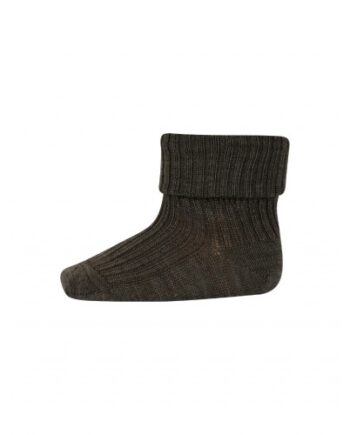 Baby Ankel Strømper   Merino Uld Med Ombuk Brown Melange 15 16