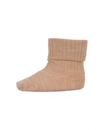 Baby Ankel Strømper   Merino Uld Med Ombuk 17 18 Camel Melange