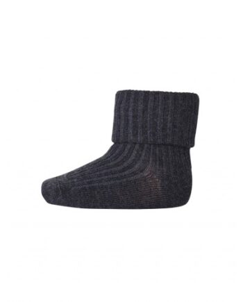Baby Ankel Strømper   Merino Uld Med Ombuk Dark Grey Melange 15 16