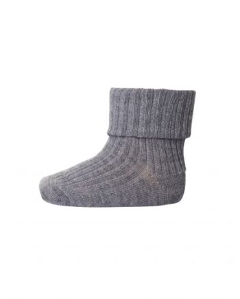 Baby Ankel Strømper   Merino Uld Med Ombuk Grey Melange 15 16