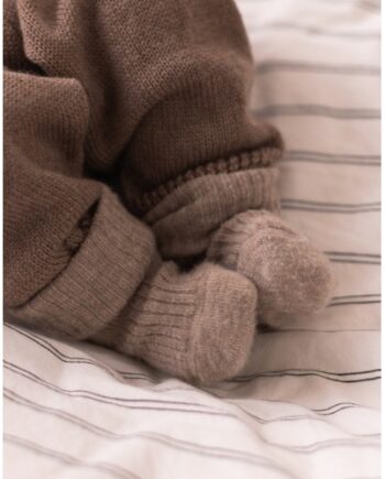 Baby Ankel Strømper   Merino Uld Med Ombuk Light Brown Melange 15 16