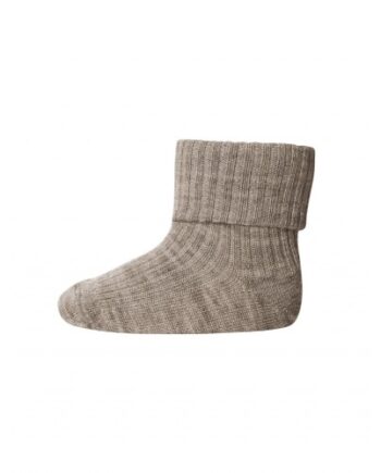 Baby Ankel Strømper   Merino Uld Med Ombuk Light Brown Melange 15 16