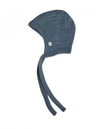 Baby Hjelm Med Snor   100  økologisk Merino Uld  Tynd Kvalitet   Lag Stof 62 68 Blue Melange
