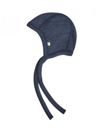 Baby Hjelm Med Snor   100  økologisk Merino Uld  Tynd Kvalitet   Lag Stof 50 56 Navy Melange
