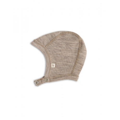 Baby Hjelm Med Trykknapper   100  økologisk Merino Uld  Tyk Kvalitet   Lag Stof 62 68 Beige Melange