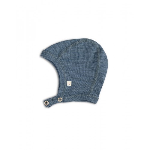 Baby Hjelm Med Trykknapper   100  økologisk Merino Uld  Tyk Kvalitet   Lag Stof 62 68 Blue Melange