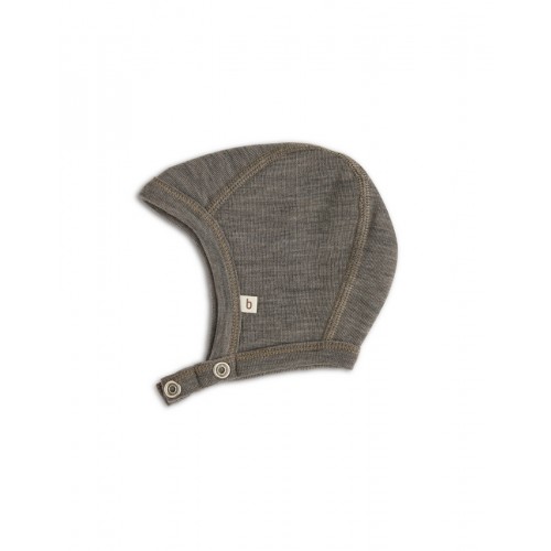 Baby Hjelm Med Trykknapper   100  økologisk Merino Uld  Tyk Kvalitet   Lag Stof 50 56 Light Brown Melange