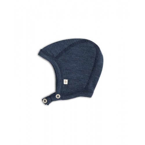 Baby Hjelm Med Trykknapper   100  økologisk Merino Uld  Tyk Kvalitet   Lag Stof 50 56 Navy Melange