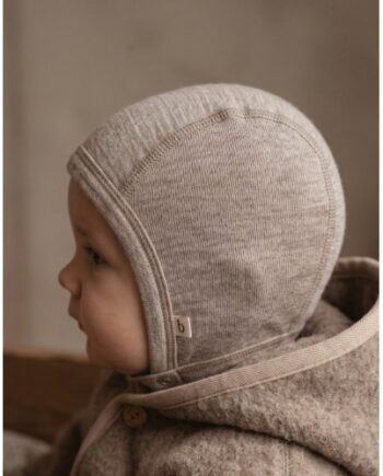 Baby Hjelm Med Trykknapper   100  økologisk Merino Uld  Tynd Kvalitet   Lag Stof 62 68 Beige Melange