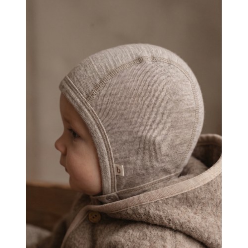 Baby Hjelm Med Trykknapper 100 økologisk Merino Uld Tynd Kvalitet Lag Stof 62 68 Beige Melange