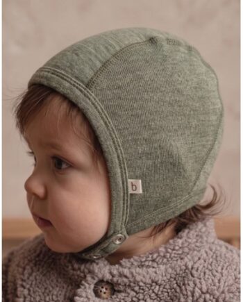 Baby Hjelm Med Trykknapper   100  økologisk Merino Uld  Tynd Kvalitet   Lag Stof 50 56 Moss Melange