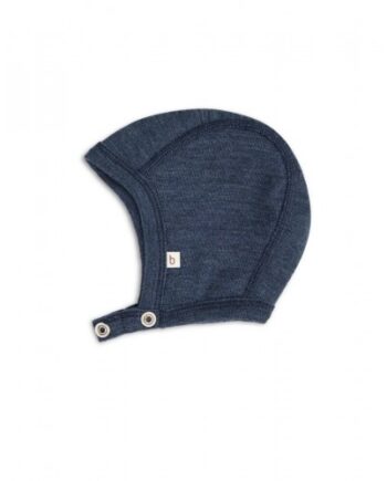 Baby Hjelm Med Trykknapper   100  økologisk Merino Uld  Tynd Kvalitet   Lag Stof 50 56 Navy Melange