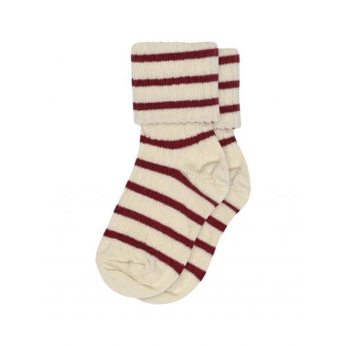 Baby Strømpe Merino Uld Med Striber 15 16 Karanda Red