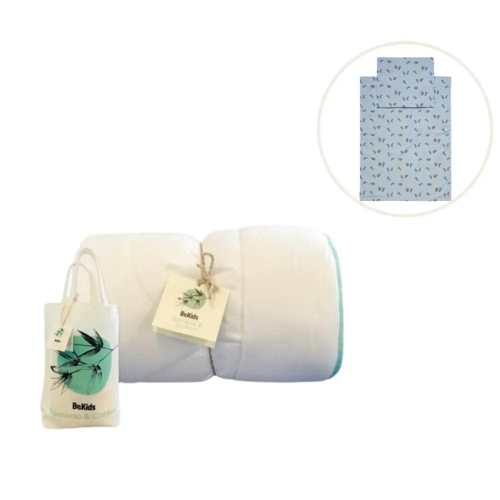Bambus Babydyne Med Sengetøj Blue Fog