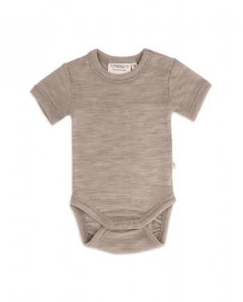 Body Med Kort ærme Og Knaplukning Over Den Ene Skulder Til Baby    100  økologisk Merino Uld Beige Melange 62