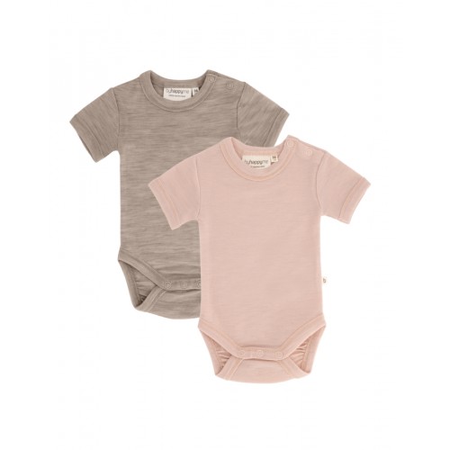 Body Med Kort ærme Og Knaplukning Over Den Ene Skulder Til Baby    100  økologisk Merino Uld   -pak 56 Beige Rose Melange