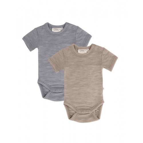 Body Med Kort ærme Og Knaplukning Over Den Ene Skulder Til Baby    100  økologisk Merino Uld   -pak 56 Grey Beige Melange
