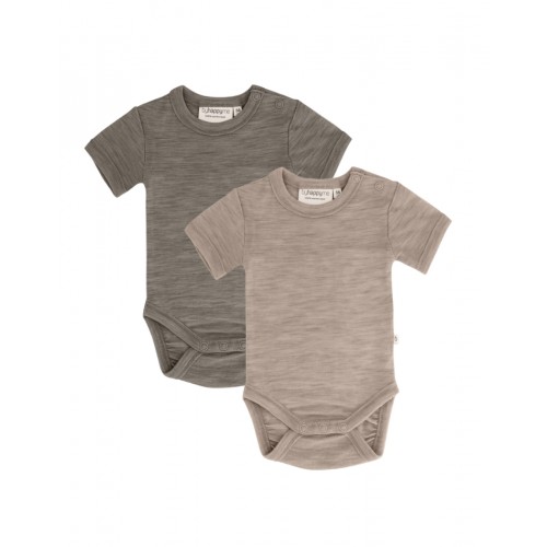 Body Med Kort ærme Og Knaplukning Over Den Ene Skulder Til Baby    100  økologisk Merino Uld   -pak 56 Light Brown Beige Melange