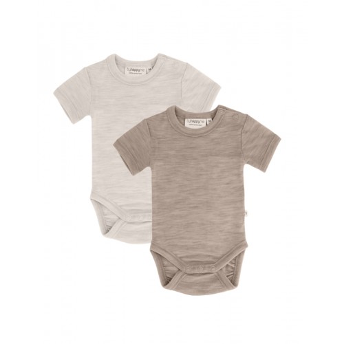 Body Med Kort ærme Og Knaplukning Over Den Ene Skulder Til Baby    100  økologisk Merino Uld   -pak 56 Nature Beige Melange