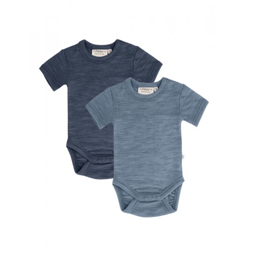 Body Med Kort ærme Og Knaplukning Over Den Ene Skulder Til Baby    100  økologisk Merino Uld   -pak 56 Navy Blue Melange