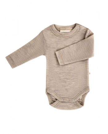 Body Med Lang ærme Og Rund Hals   100  økologisk Merino Uld Til Baby Beige Melange 62