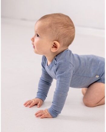 Body Med Lang ærme Og Rund Hals   100  økologisk Merino Uld Til Baby 56 Light Blue Melange
