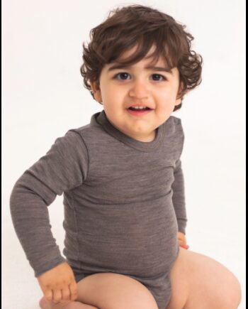 Body Med Lang ærme Og Rund Hals   100  økologisk Merino Uld Til Baby Light Brown Melange 56