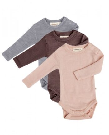 Body Med Lang ærme Og Rund Hals   100  økologisk Merino Uld Til Baby   -pak Rose Melange 56