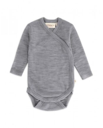 Body Med Lang ærme Og Slå Om Lukning Til Baby   100  økologisk Merino Uld Grey Melange 56