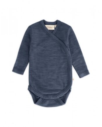 Body Med Lang ærme Og Slå Om Lukning Til Baby   100  økologisk Merino Uld Navy Melange 56