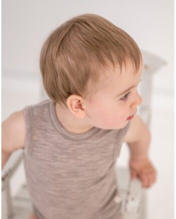 Body Uden ærmer Og Knaplukning Over Den Ene Skulder Til Baby   100  økologisk Merino Uld Beige Melange 56