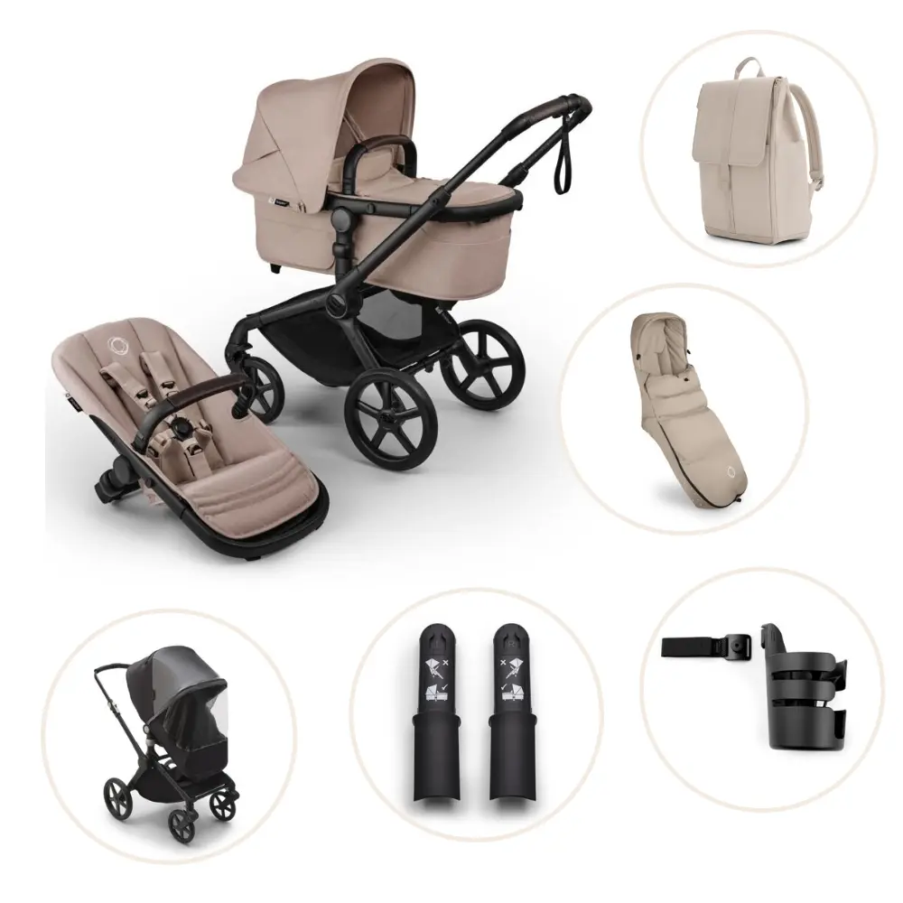 Bugaboo Fox   Renew Kombivogn Inkl  Puslerygsæk  Kørepose  Kopholder  Højdeadapter Og Regnslag Black Desert Taupe Melange